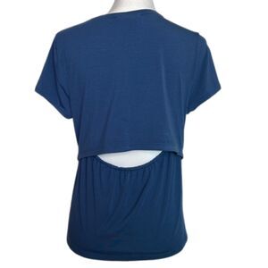 Athleta Air Out Cinch Tee Womens Small Active Workout Gym Vented Stretchy Blue